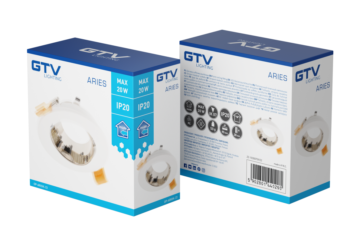 Корпус світильника точкового ARIES, IP20, PC, Ø90*30 мм, круглий, білий/золотий
