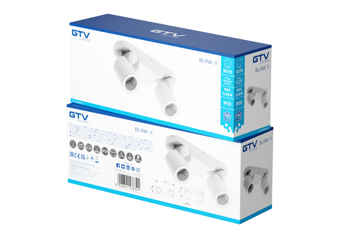Світильник стельовий BLINK II, GU10, макс. 2*20 Вт, IP20, подвійний, білий