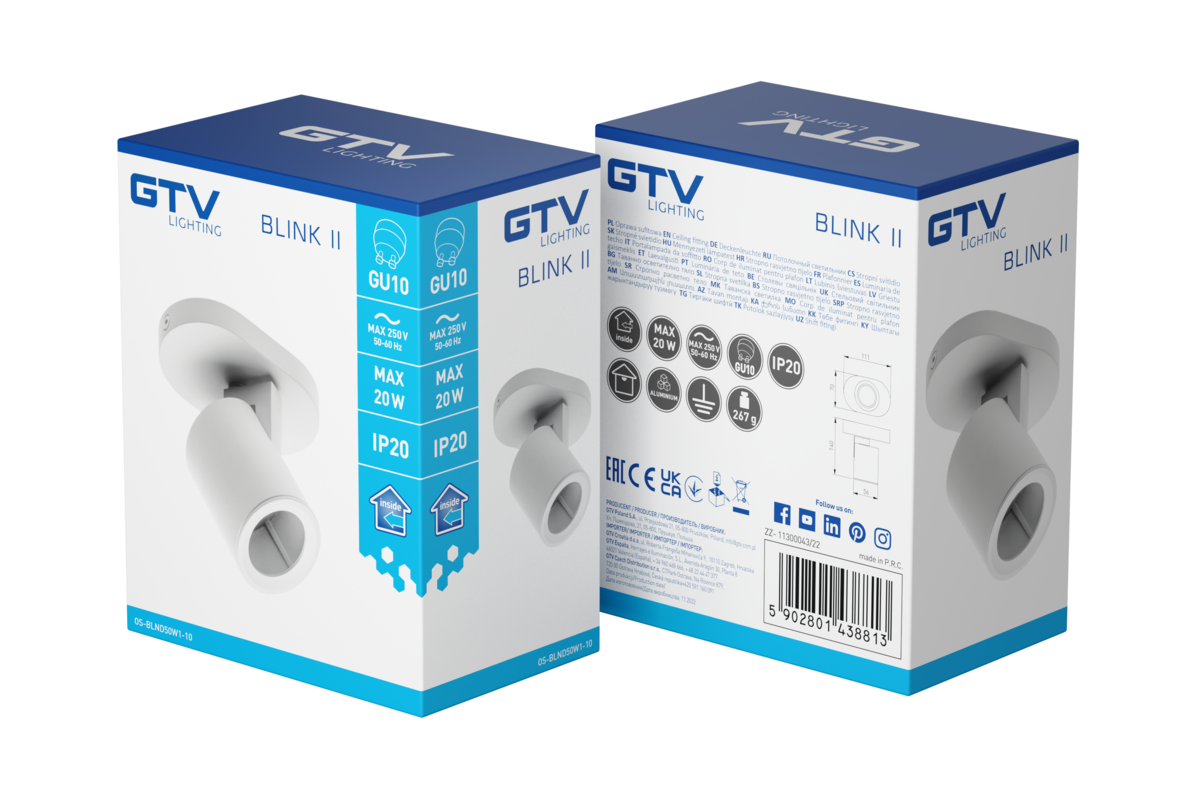 Світильник стельовий BLINK II, GU10, макс. 20 Вт, IP20, одинарний, білий