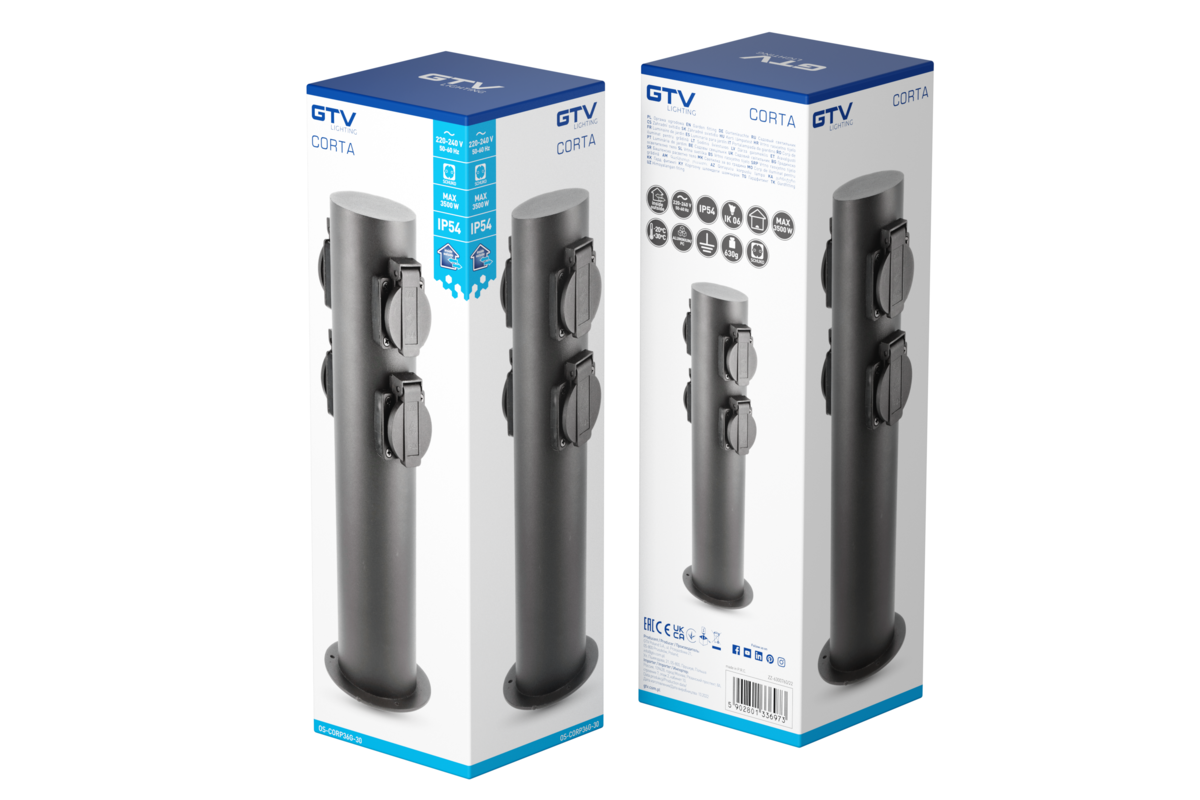 Стовпчик садовий CORTA, IP54, 4*розетки Schucko, макс. 3500W, стовпчик 360 мм, графіт