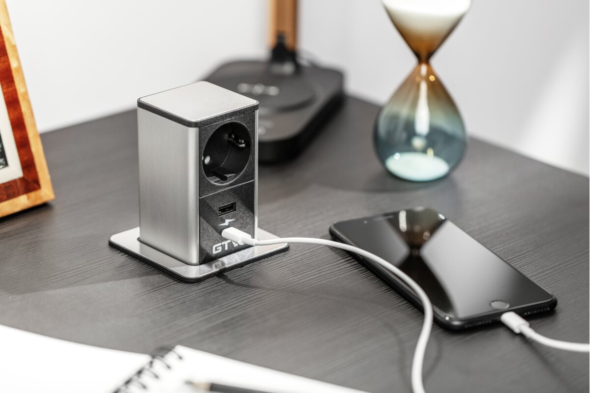 Меблева розетка TOWER, 1хSHUKO, USB A+C,кабель 1.5 м, білий