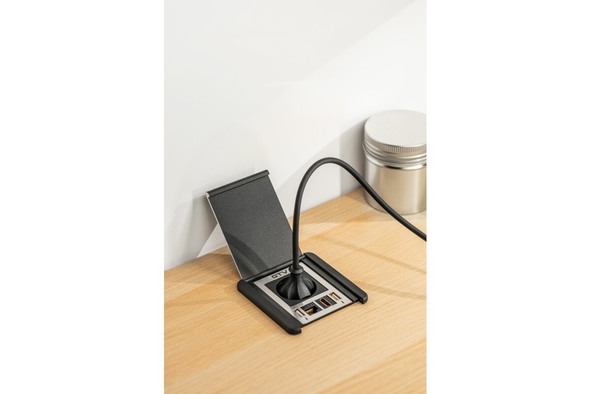Меблева розетка FLIP, 1хSHUKO, 2xUSB-A, HDMI, RJ45 кабель 1.5 м, чорний