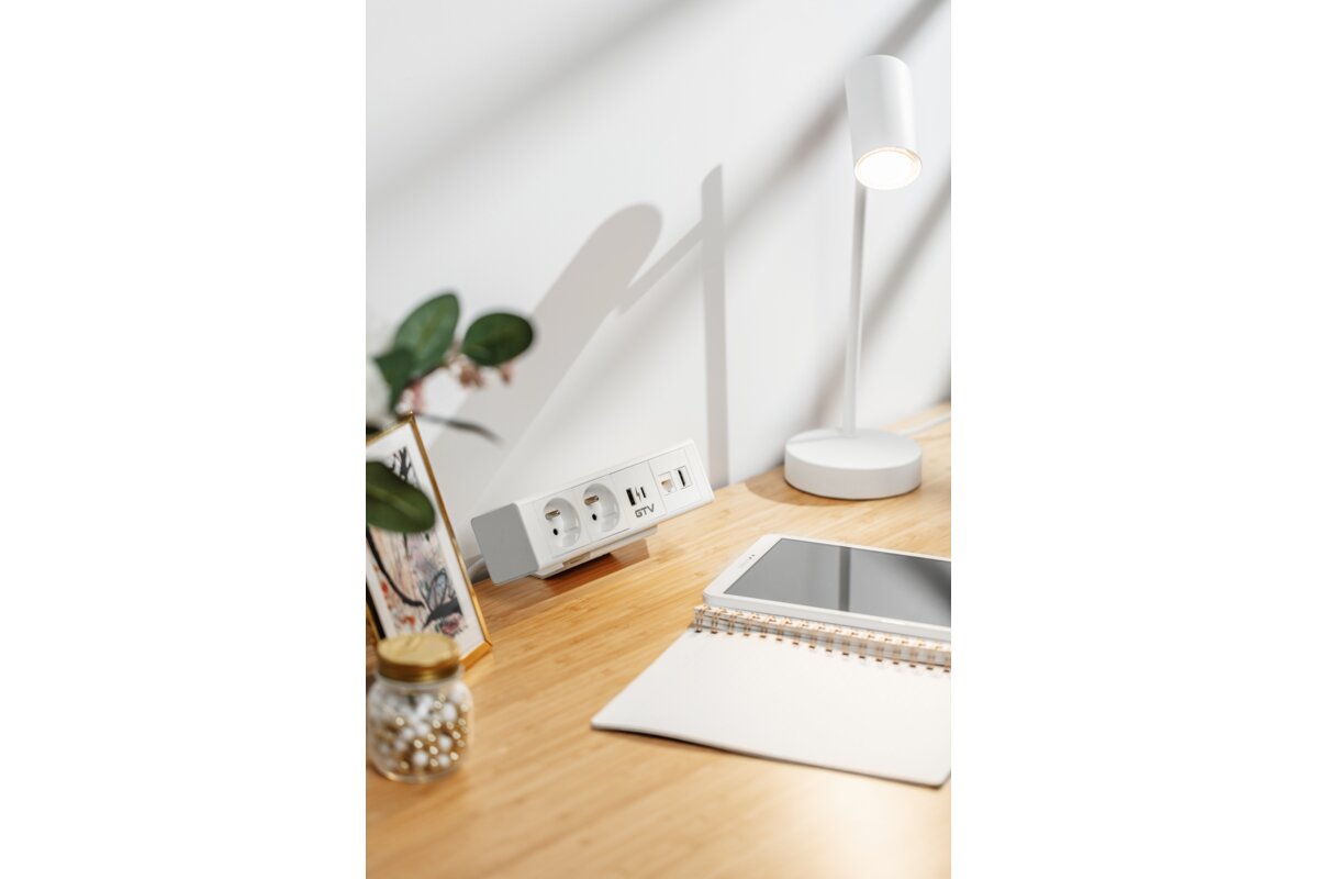 Меблева розетка BAR, 2x французька розетка, 1xUSB A, 1xUSB C. 1xRJ45,1xHDMI,, кабель 1.5м, білий