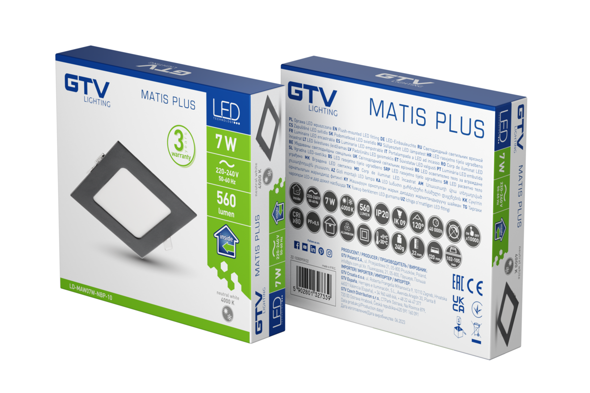 Світильник світлодіодний MATIS PLUS, 7 Вт, 560 лм, IP20, AC220-240В, 50/60 Гц, 120°, 4000K, врізний, чорний