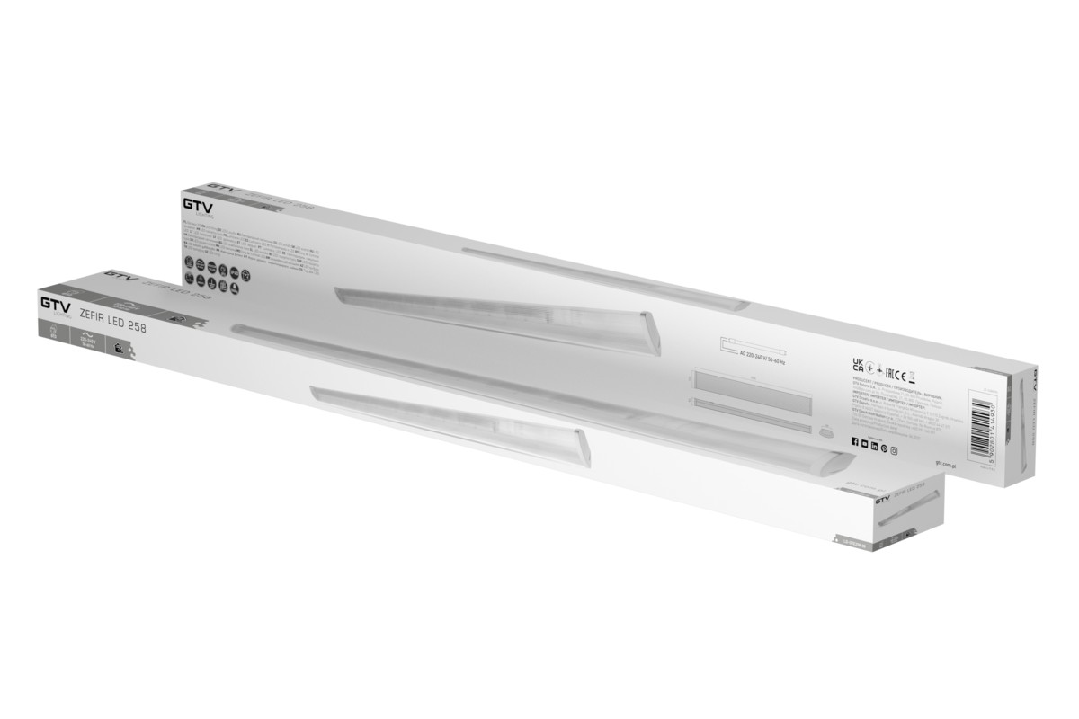 Світильник Zefir 258, для T8 LED одностороннього живлення, G13, AC220-240V, IP40, ABS/PC, (прозорий розсіювач)
