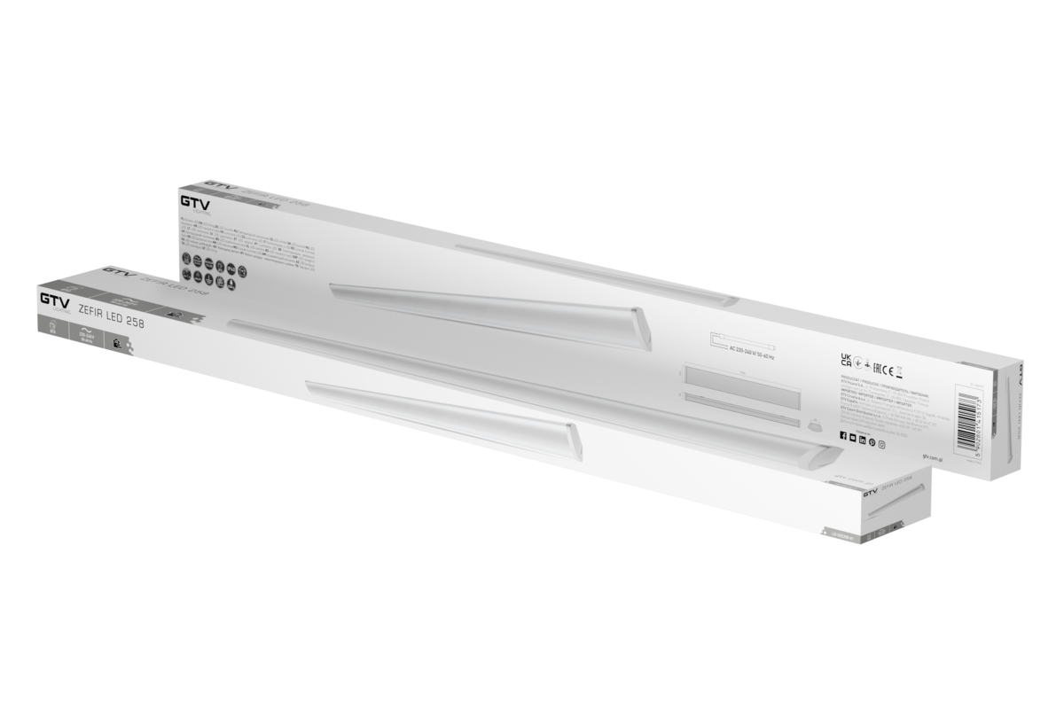 Світильник Zefir 258, для T8 LED одностороннього живлення, G13, AC220-240V, IP40, ABS/PC, (молочний розсіювач)