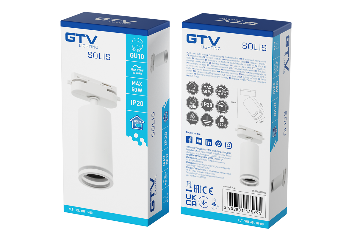 Світильник трековий 1-фазовий SOLIS, GU10, макс. 20 Вт, AC220-240V, IP20, круглий, білий