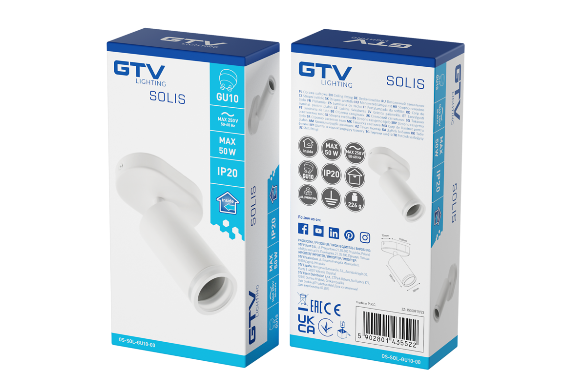 Світильник стельовий SOLIS, IP20, макс. 50 Вт, 1*GU10, білий
