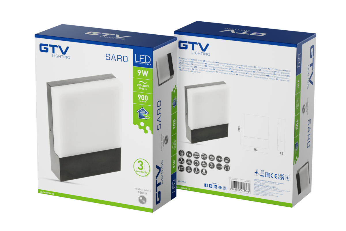 Світильник світлодіодний фасадний SARO, 9 Вт, 900 лм, IP54, 4000K, чорний